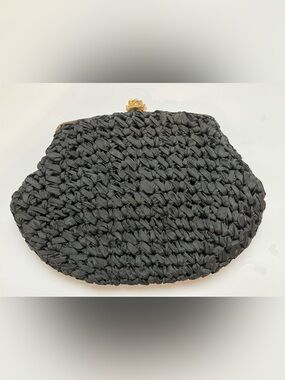 Vintage Morris Moskowitz Black Woven Evening Clutch with Original Mirror